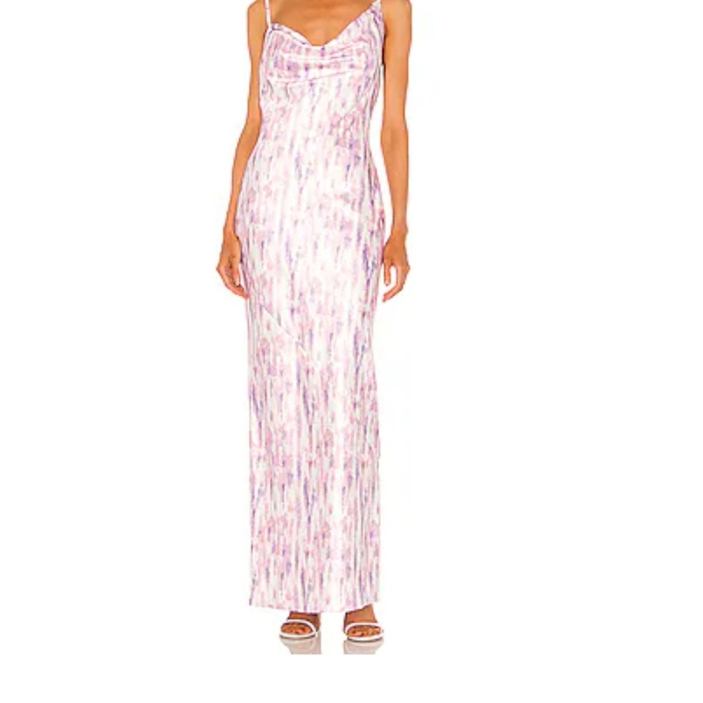 Michael Costello x REVOLVE Blaise Maxi Pink Purple Watercolor Cowl Neck Sz M NEW